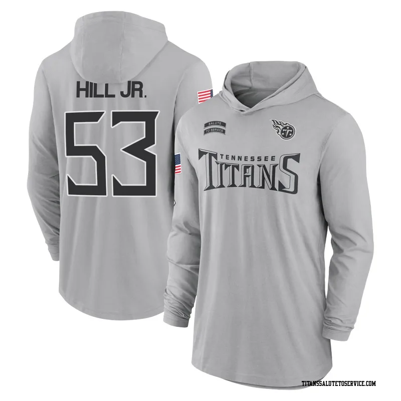 Men's Anthony Hill Jr. Tennessee Titans Gray 2024 Salute to Service Lightweight Performance Long Sleeve Hooded T-Shirt
