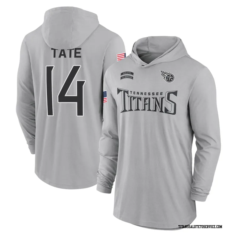 Men's Carnell Tate Tennessee Titans Gray 2024 Salute to Service Lightweight Performance Long Sleeve Hooded T-Shirt