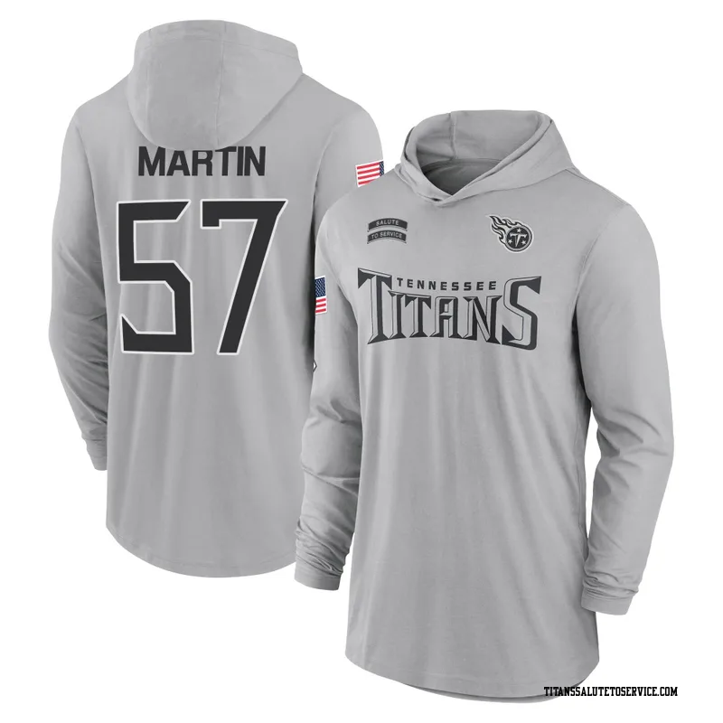 Men's Jacob Martin Tennessee Titans Gray 2024 Salute to Service Lightweight Performance Long Sleeve Hooded T-Shirt