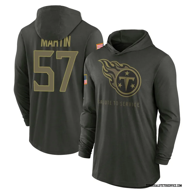 Men's Jacob Martin Tennessee Titans Green Forest/ 2025 Salute to Service Sideline Lightweight Hooded Pullover Long Sleeve T-Shir