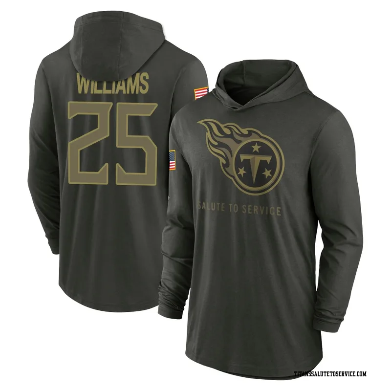 Men's Joshua Williams Tennessee Titans Green Forest/ 2025 Salute to Service Sideline Lightweight Hooded Pullover Long Sleeve T-S