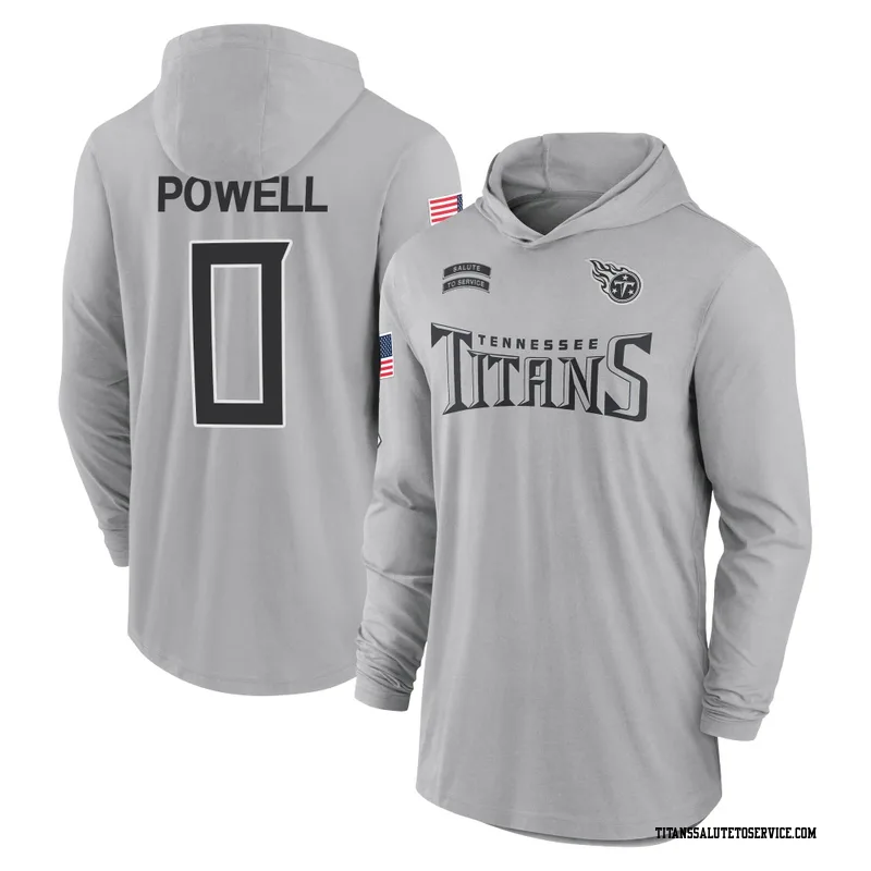 Men's Mani Powell Tennessee Titans Gray 2024 Salute to Service Lightweight Performance Long Sleeve Hooded T-Shirt