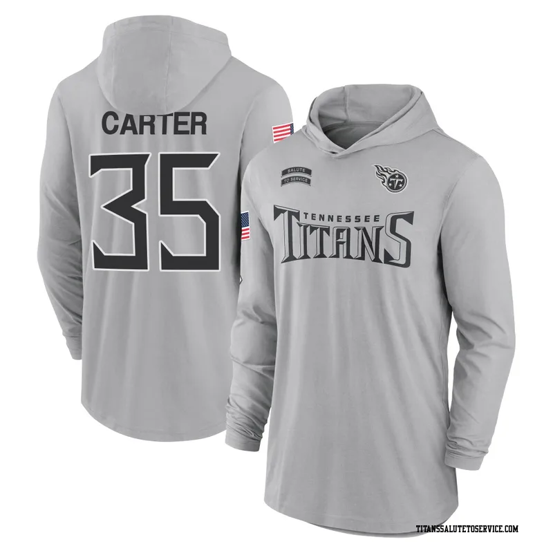 Men's Michael Carter Tennessee Titans Gray 2024 Salute to Service Lightweight Performance Long Sleeve Hooded T-Shirt