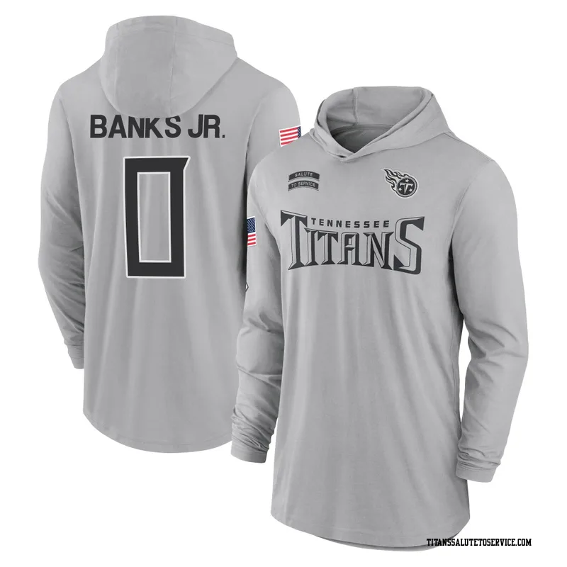 Men's Shad Banks Jr. Tennessee Titans Gray 2024 Salute to Service Lightweight Performance Long Sleeve Hooded T-Shirt