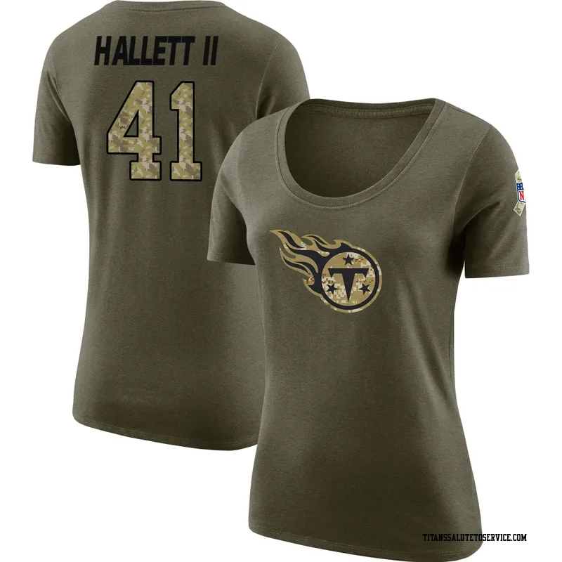 Women's Erick Hallett II Tennessee Titans Legend Olive Salute to Service Scoop Neck T-Shirt
