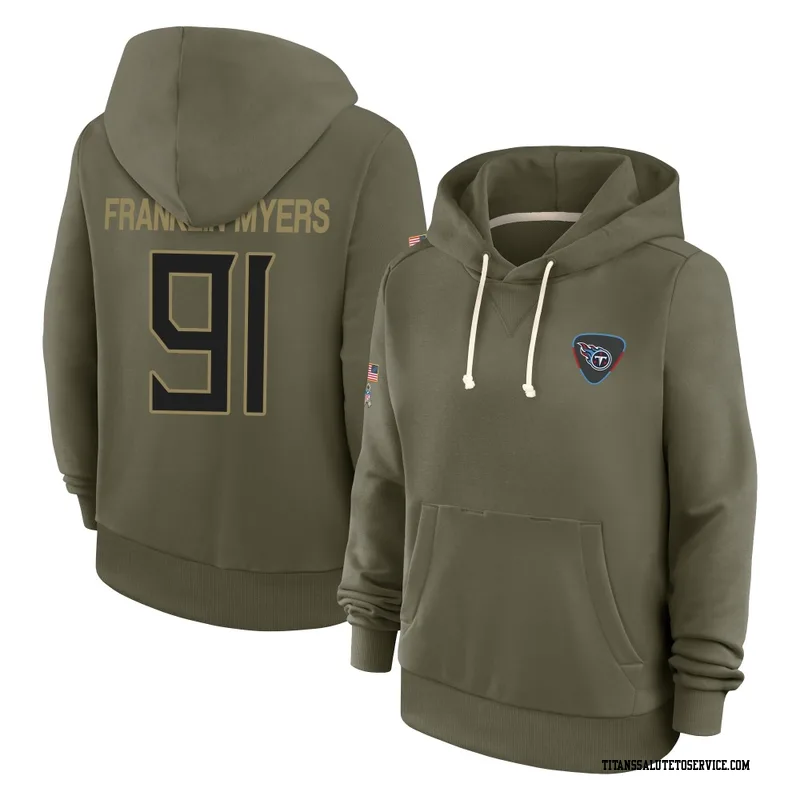 Women's John Franklin-Myers Tennessee Titans Olive 2025 Salute to Service Hoodie