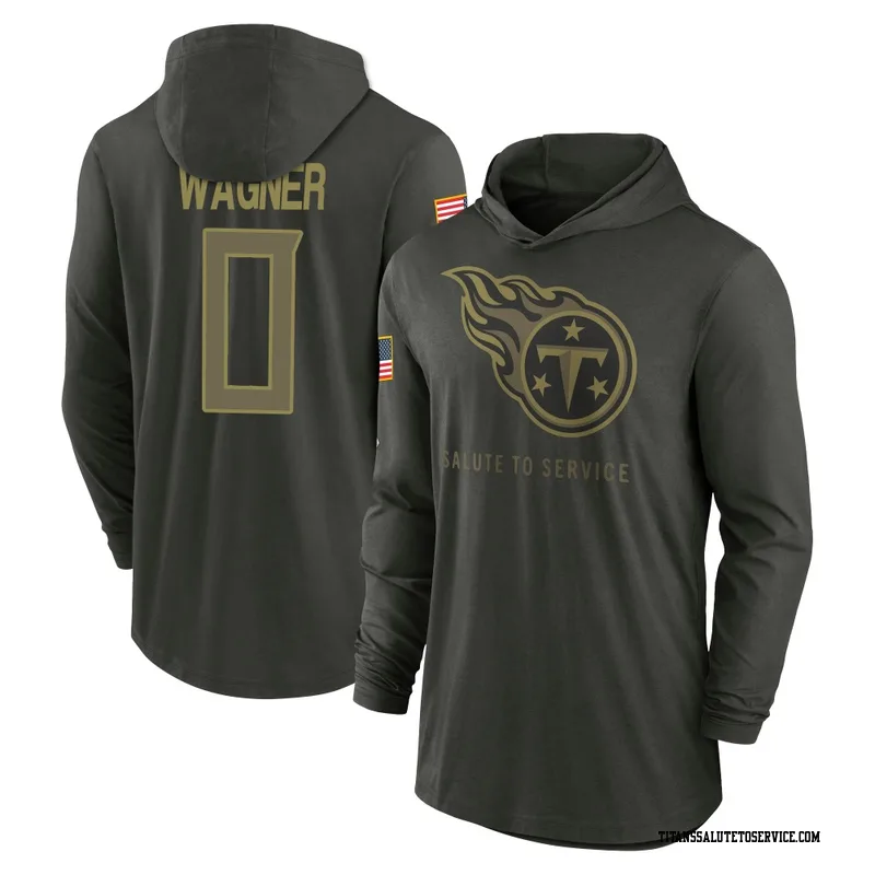 Youth Aamil Wagner Tennessee Titans Green Forest/ 2025 Salute to Service Sideline Lightweight Hooded Pullover Long Sleeve T-Shir