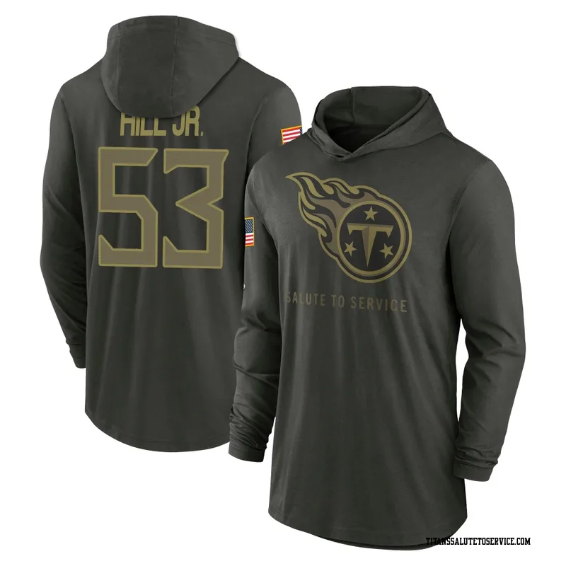 Youth Anthony Hill Jr. Tennessee Titans Green Forest/ 2025 Salute to Service Sideline Lightweight Hooded Pullover Long Sleeve T-