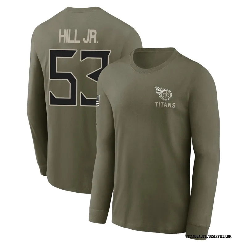 Youth Anthony Hill Jr. Tennessee Titans Olive 2025 Salute to Service Sideline Long Sleeve T-Shirt