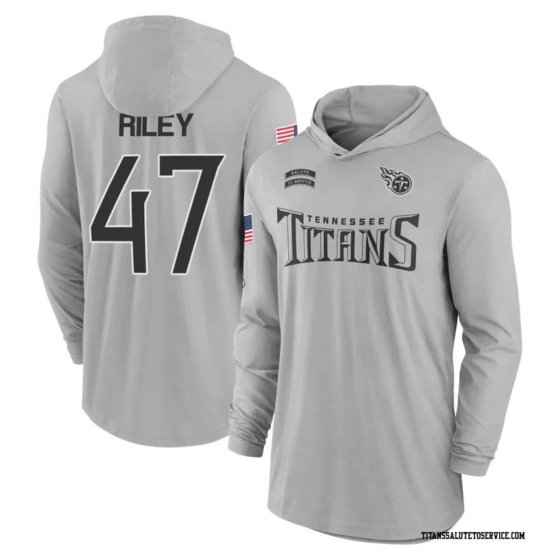 Youth Cam Riley Tennessee Titans Gray 2024 Salute to Service Lightweight Performance Long Sleeve Hooded T-Shirt