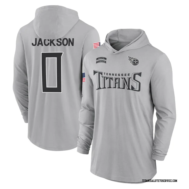Youth Courtney Jackson Tennessee Titans Gray 2024 Salute to Service Lightweight Performance Long Sleeve Hooded T-Shirt