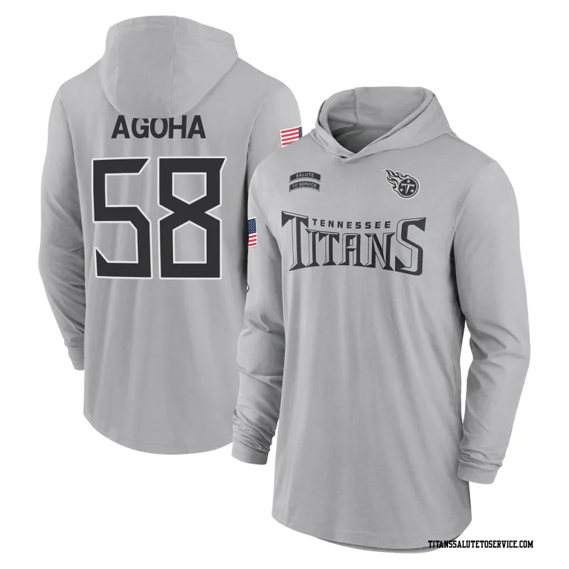 Youth David Ebuka Agoha Tennessee Titans Gray 2024 Salute to Service Lightweight Performance Long Sleeve Hooded T-Shirt