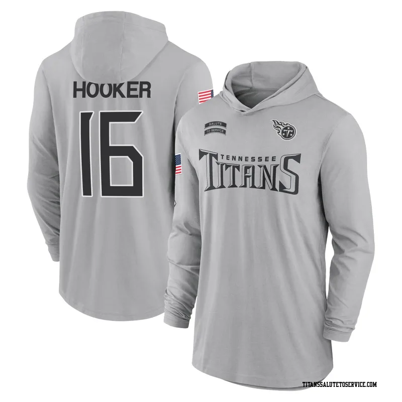 Youth Hendon Hooker Tennessee Titans Gray 2024 Salute to Service Lightweight Performance Long Sleeve Hooded T-Shirt