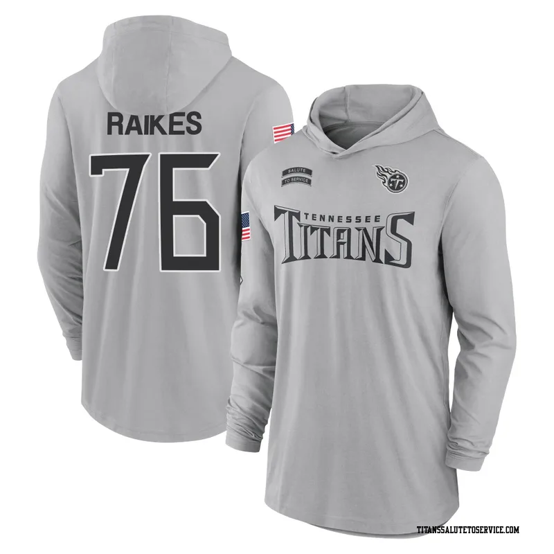 Youth Isaiah Raikes Tennessee Titans Gray 2024 Salute to Service Lightweight Performance Long Sleeve Hooded T-Shirt