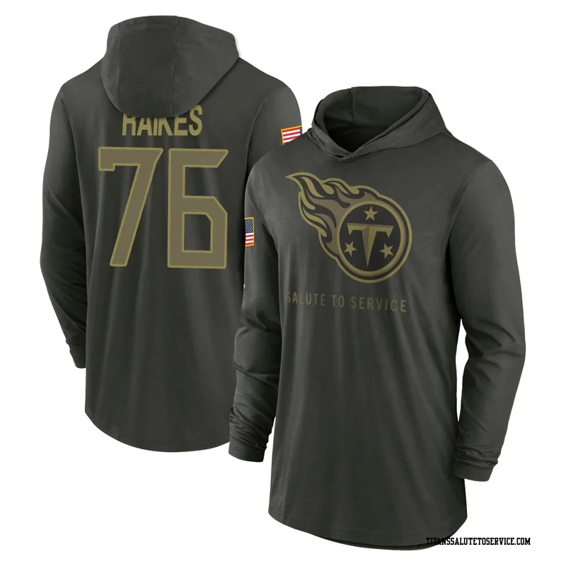 Youth Isaiah Raikes Tennessee Titans Green Forest/ 2025 Salute to Service Sideline Lightweight Hooded Pullover Long Sleeve T-Shi