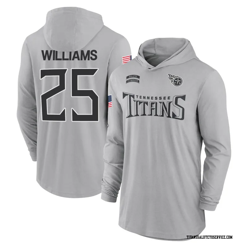 Youth Joshua Williams Tennessee Titans Gray 2024 Salute to Service Lightweight Performance Long Sleeve Hooded T-Shirt