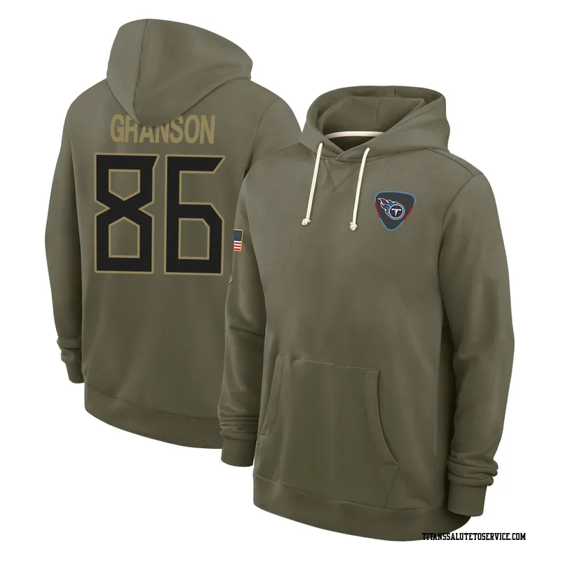 Youth Kylen Granson Tennessee Titans Olive 2025 Salute to Service Hoodie
