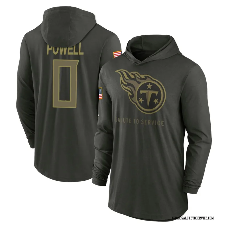 Youth Mani Powell Tennessee Titans Green Forest/ 2025 Salute to Service Sideline Lightweight Hooded Pullover Long Sleeve T-Shirt