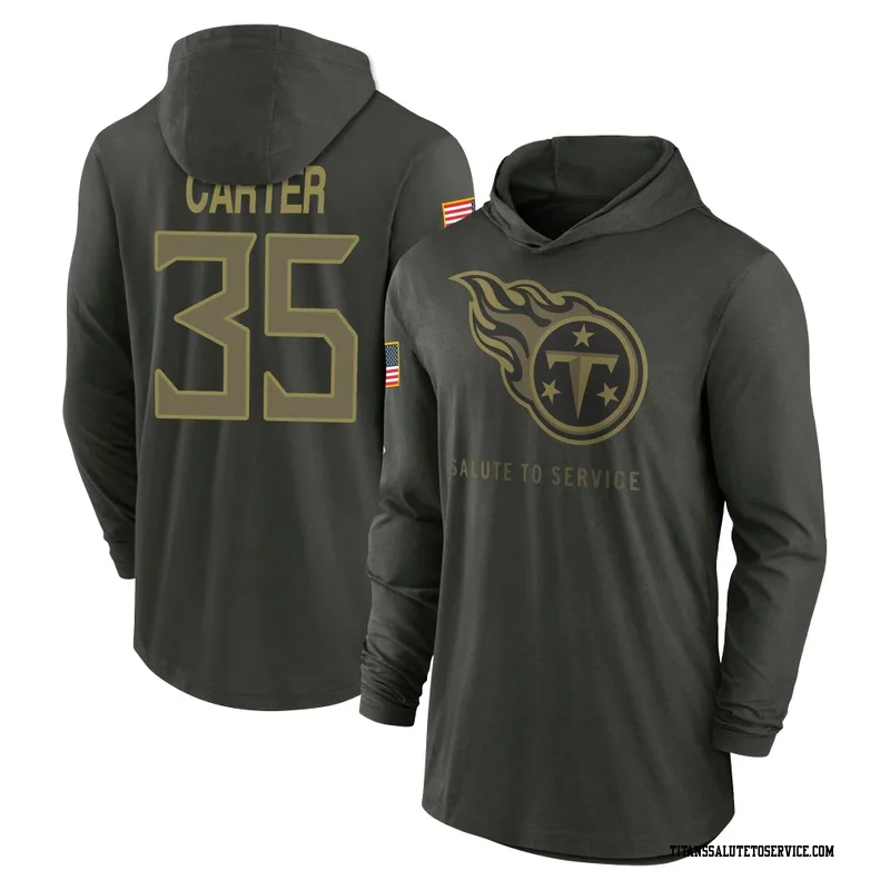 Youth Michael Carter Tennessee Titans Green Forest/ 2025 Salute to Service Sideline Lightweight Hooded Pullover Long Sleeve T-Sh