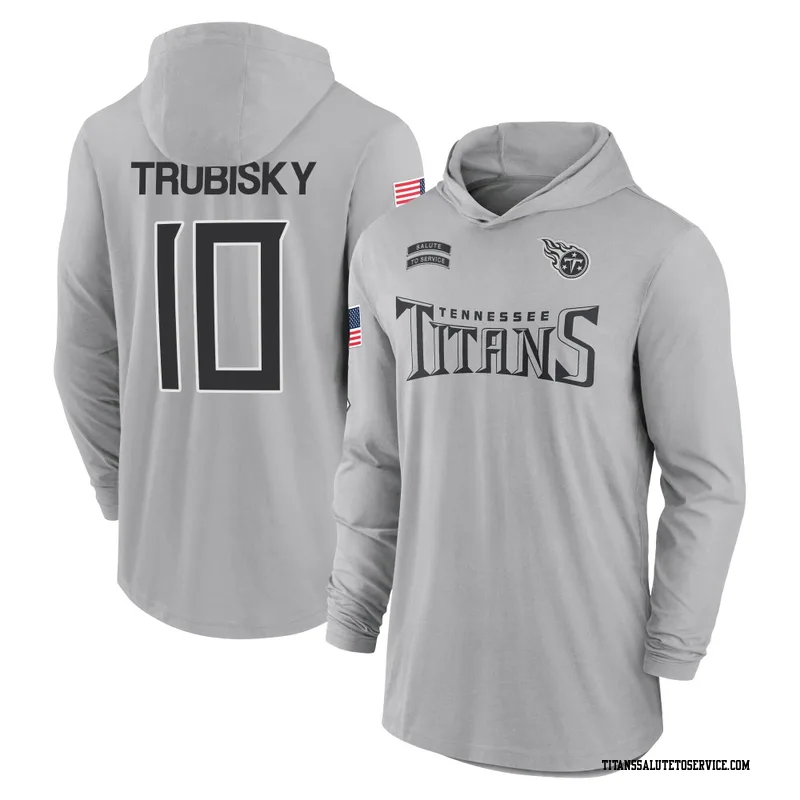 Youth Mitchell Trubisky Tennessee Titans Gray 2024 Salute to Service Lightweight Performance Long Sleeve Hooded T-Shirt