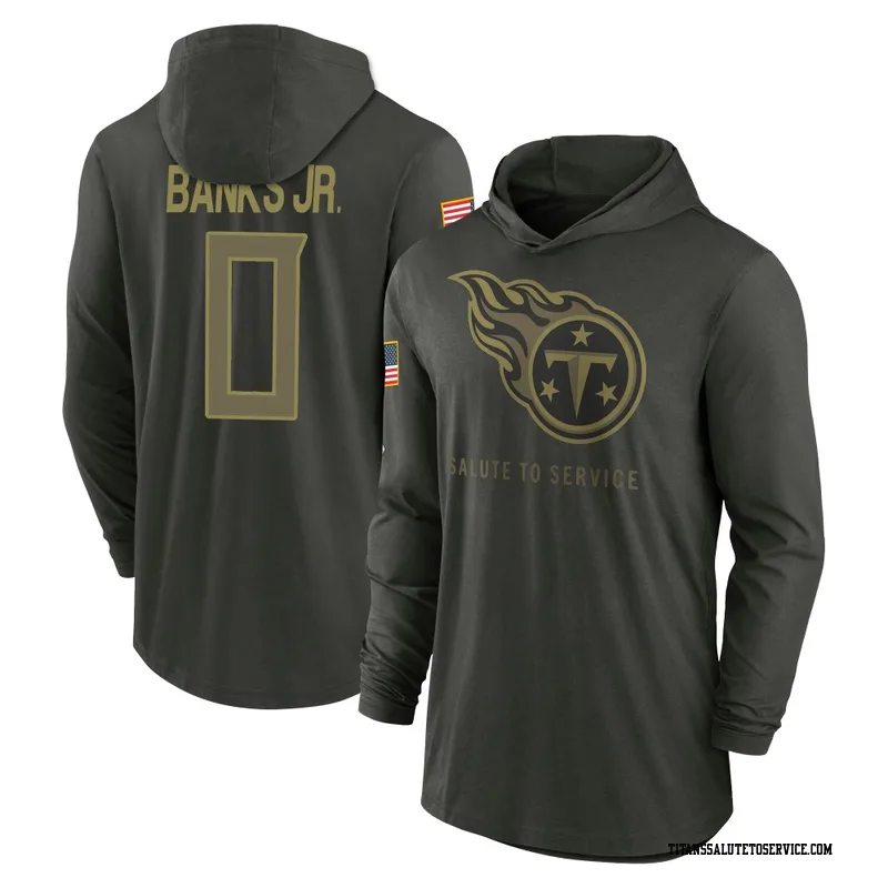 Youth Shad Banks Jr. Tennessee Titans Green Forest/ 2025 Salute to Service Sideline Lightweight Hooded Pullover Long Sleeve T-Sh